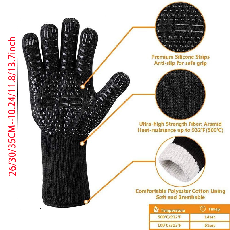バーベキュー手袋難燃性ノンスリップグリル防火手袋耐熱シリコー - Heat Resistant Glove のレビューと価格