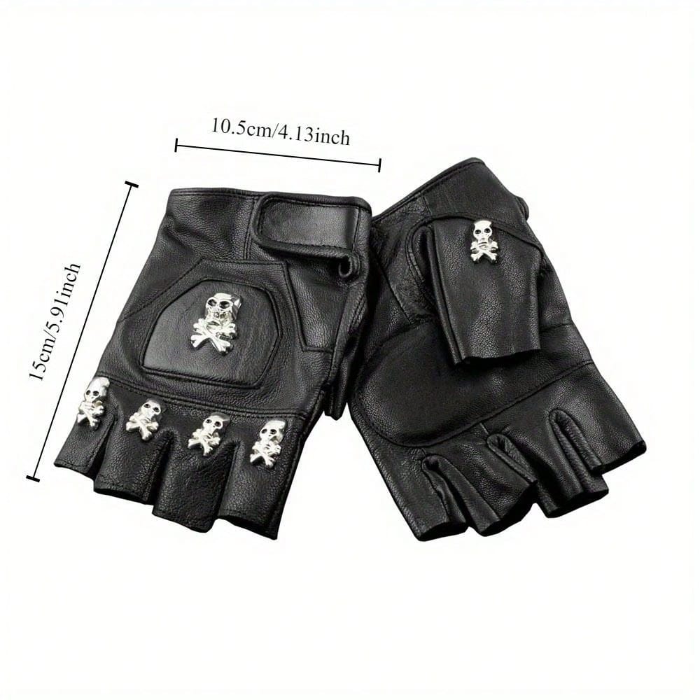 メンズ用、本革製、スカル柄、パンク・ロック風、運転用、バイク - Leather Driving Glove のレビューと価格