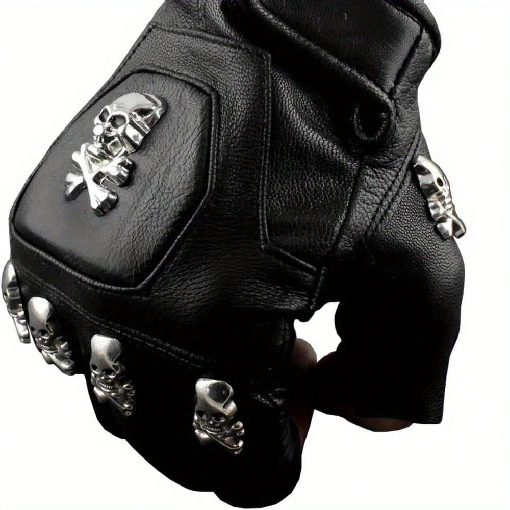 メンズ用、本革製、スカル柄、パンク・ロック風、運転用、バイク - Leather Driving Glove のレビューと価格